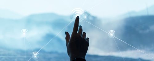 digital-communication-technology-background-with-hand-touching-virtual-screen-digital-remix